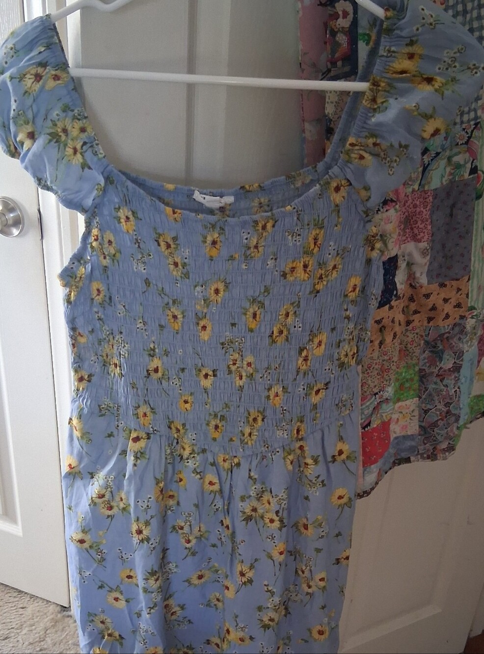 Lily Rose Light Blue Floral Mini Dress with Yellow Sunflowers